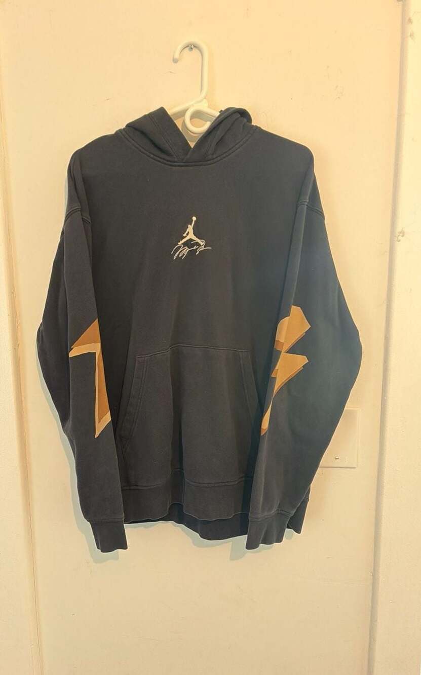 Jordan Flight Black Hoodie with Lightning Bolt Sleeves and Signature Logo Size L
